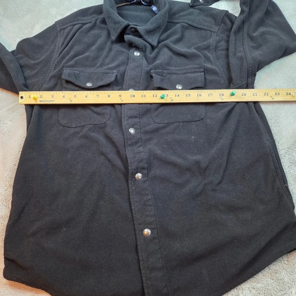 Chaps‎ Fleece Shirt Jacket Mens Medium Black Snap Button Workwear Shacket Solid